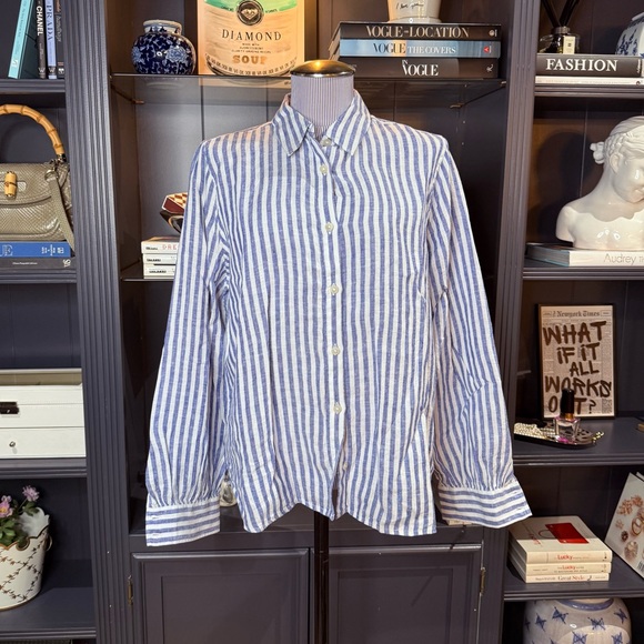 Lands’ End Striped Linen Button-Down Shirt – Size M - Picture 2 of 7